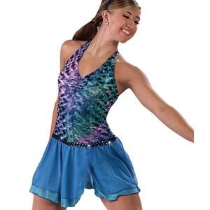 Dance Costume AWCT  V1037 Large Adult Blue  Jazz Sequin Mermaid